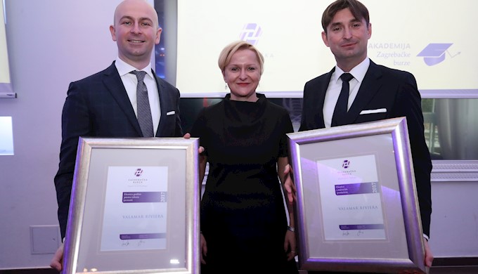 Valamar Riviera wins Share of the Year Award for 6th year in a row by public vote  (on photo from left FIlip Močibob, Ivana Gažić and CFO Marko Čižmek)